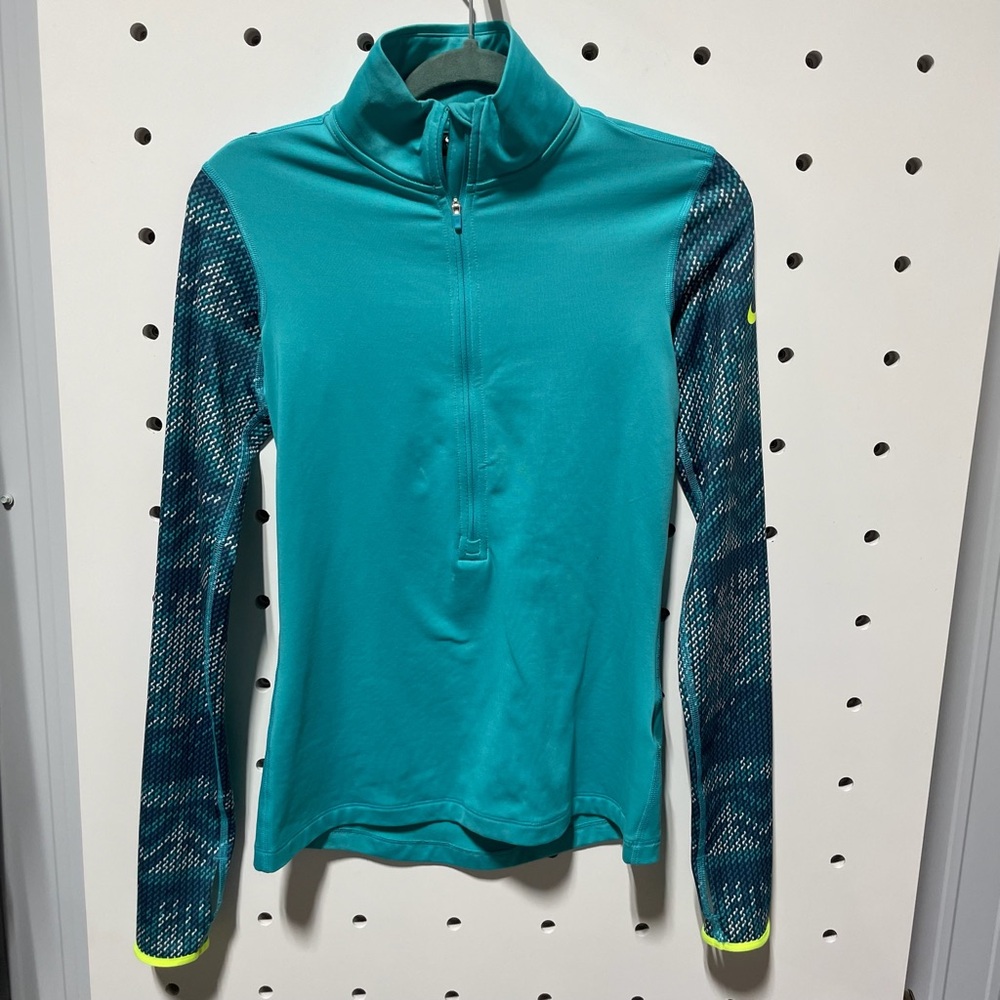 Nike Pro Dri-Fit Womens Teal 1/2 Zip Long Sleeve Pullover Size S